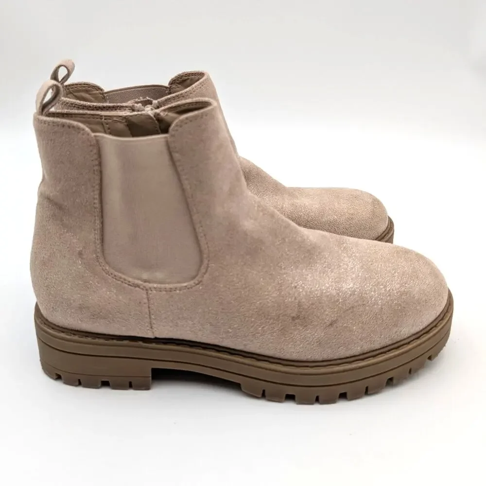 Nordstrom Raissa Girls Ankle Boots Shimmer Glitter Side Zip Tan Size US3M EU18